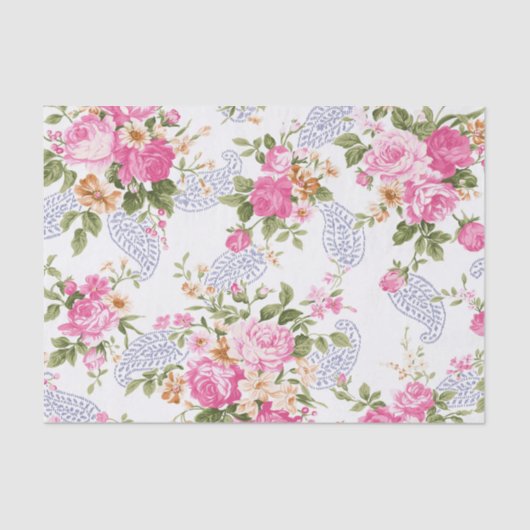 Papier Mousseline Roses roses et Paisley (Recto)