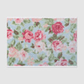 Papier Mousseline roses roses et pois blancs sur bleu clair (Recto)