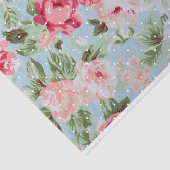 Papier Mousseline roses roses et pois blancs sur bleu clair (Détail)