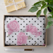 Papier Mousseline Roses roses et Pois noirs (Cadeau)