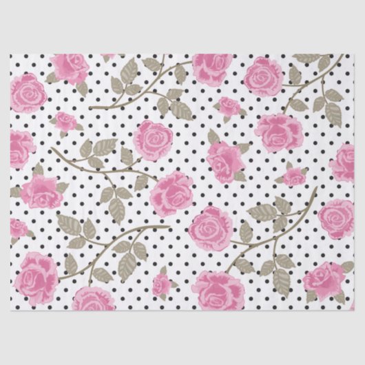 Papier Mousseline Roses roses et Pois noirs (Recto)