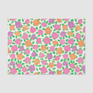 Papier Mousseline Roses roses, oranges et pourpres sur le blanc