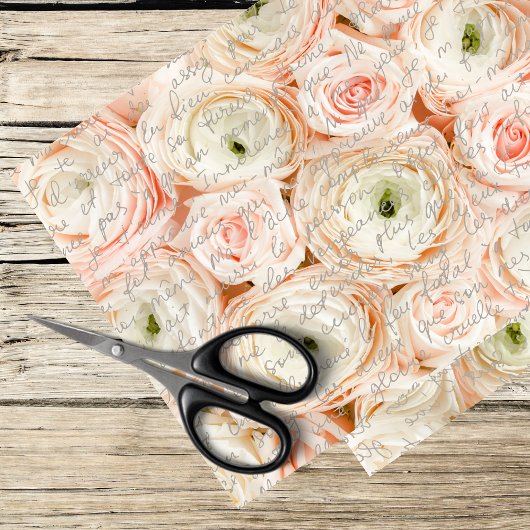 Papier Mousseline roses roses romantiques et écriture française