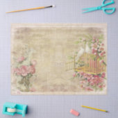 Papier Mousseline Roses roses roses et colombes blanches sur tan dév (Artisanat)