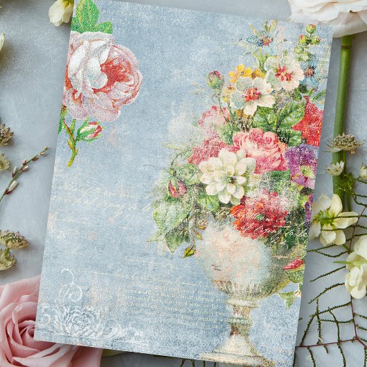 Papier Mousseline Roses roses roses romantiques et vieux script