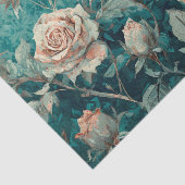 Papier Mousseline Roses roses sur Turquoise (Détail)