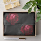 Papier Mousseline Roses rouges avec Feuilles gris sur la page de déc (Cadeau)