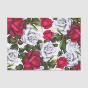 Papier Mousseline Roses Rouges & Blanches Chic Shabby Rustique Moder