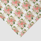 Papier Mousseline Roses rouges corail avec feuillage (Détail)