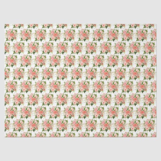 Papier Mousseline Roses rouges corail avec feuillage (Recto)