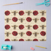 Papier Mousseline Roses rouges et abeilles Brown (Artisanat)