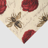 Papier Mousseline Roses rouges et abeilles Brown (Détail)