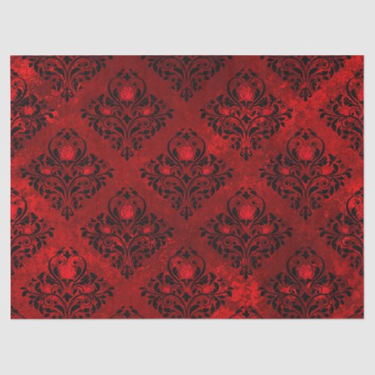 Papier Mousseline Roses rouges et décomposition de Damas noires (Recto)