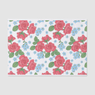 Papier Mousseline Roses rouges et fleurs bleues Motif d'illustration