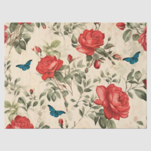 Papier Mousseline Roses rouges et papillons d'inspiration vintage