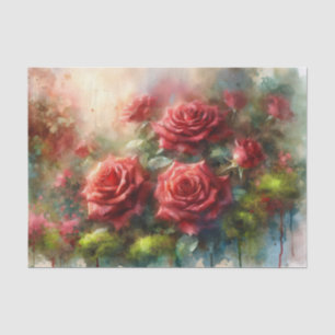 Papier Mousseline Roses Rouges Moss Vert Impressionniste Découpage