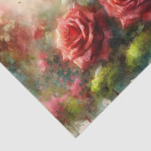 Papier Mousseline Roses Rouges Moss Vert Impressionniste Découpage (Détail)