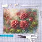 Papier Mousseline Roses Rouges Moss Vert Impressionniste Découpage (Artisanat)