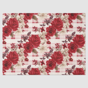 Papier Mousseline Roses rouges plaies fleurs blanches