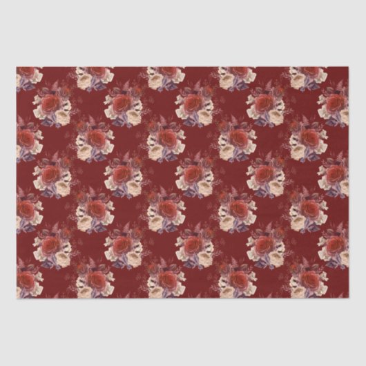 Papier Mousseline Roses rouges romantiques Floral (Recto)