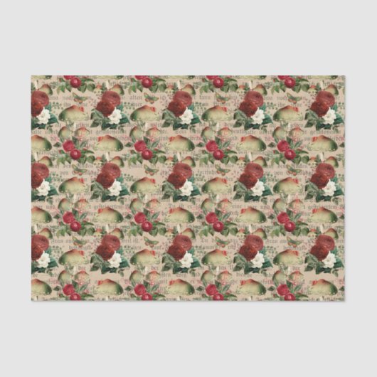 Papier Mousseline Roses rouges vintages et champignons (Recto)