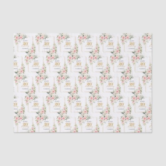 Papier Mousseline Roses rustiques rose rousse eucalyptus 20 ans (Recto)