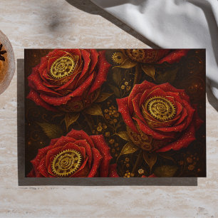 Papier Mousseline Roses Steampunk Luxueuses Rouages Dorés Romantique