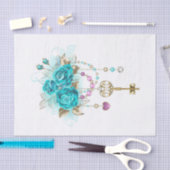 Papier Mousseline Roses turquoise avec touches (Artisanat)