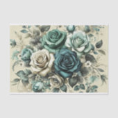 Papier Mousseline Roses turquoises et blanches (Recto)
