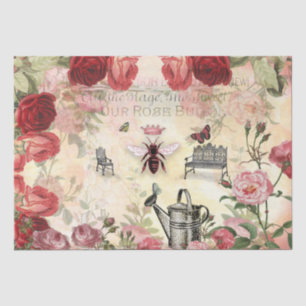 Papier Mousseline Roses vintages et déroupage de la reine d'abeille