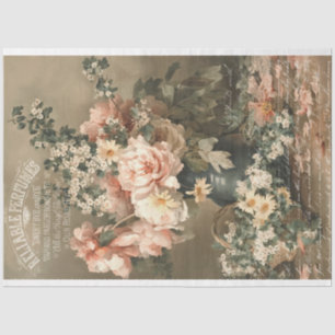 Papier Mousseline Roses vintages pâles dans Vase avec Ephemera Décou