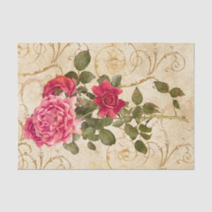 Papier Mousseline Roses vintages rouge-rose avec la damassé