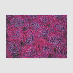 Papier Mousseline Roses violets et gouttes de pluie