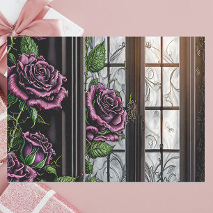 Papier Mousseline Roses violets près de la fenêtre - style gothique