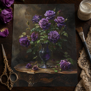 Papier Mousseline Roses violettes gothiques victoriennes dans un vas