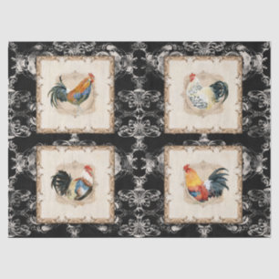 Papier Mousseline Rosters Quatre Vintages Français Damask Noir n Bla