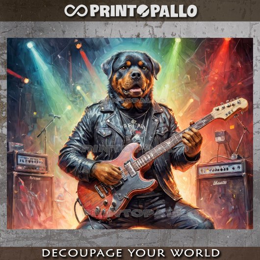 Papier Mousseline Rottweiler jouant de la guitare électrique sur scè