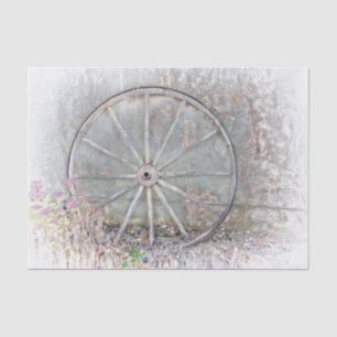 Papier Mousseline Roue en Wagon Rustique Occidentale Gris Blanc