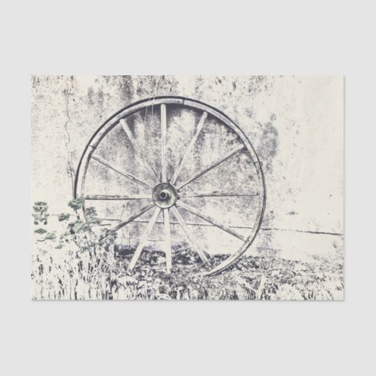 Papier Mousseline Roue Rustique Occidentale Noir Et Blanc Wagon (Recto)
