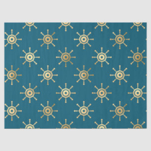 Papier Mousseline Roues de livraison d'or sur découpage bleu/vert