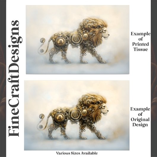 Papier Mousseline Roues Lion Steampunk Mettalk Cogs E8R Decoupage