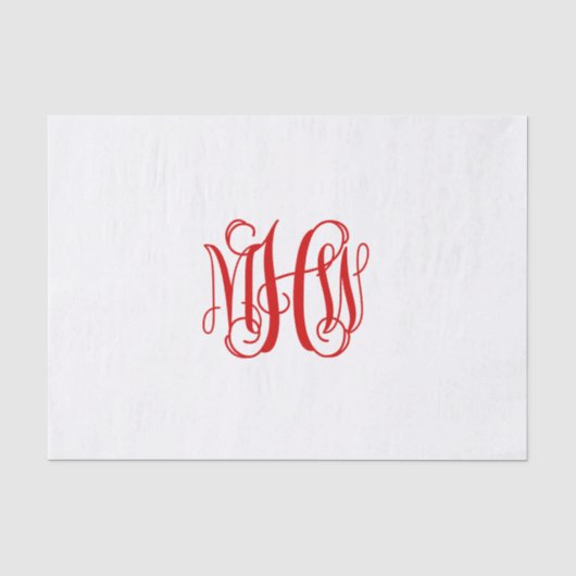 Papier Mousseline Rouge 3 Monogramme de vigne initiale en script DIY (Recto)