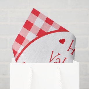 Papier Mousseline Rouge à carreaux Cœurs rouges Saint-Valentin