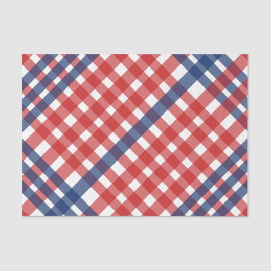 Papier Mousseline Rouge, blanc et bleu En vichy plaid (Recto)