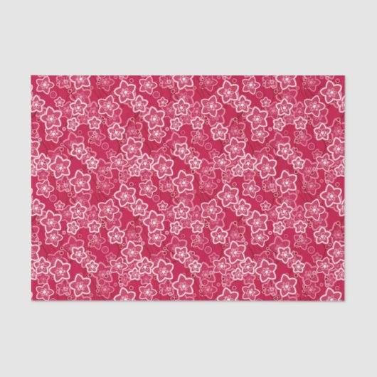 Papier Mousseline rouge blanc floral rustique mode motif rétro (Recto)