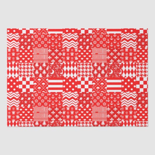 Papier Mousseline Rouge blanc Mixte Motif Patchwork Design (Recto)