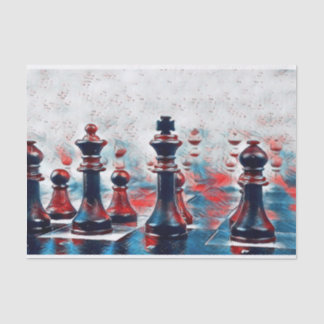 Papier Mousseline Rouge, Blanc, Pièces d'échecs Bleues Roi, Reine, É