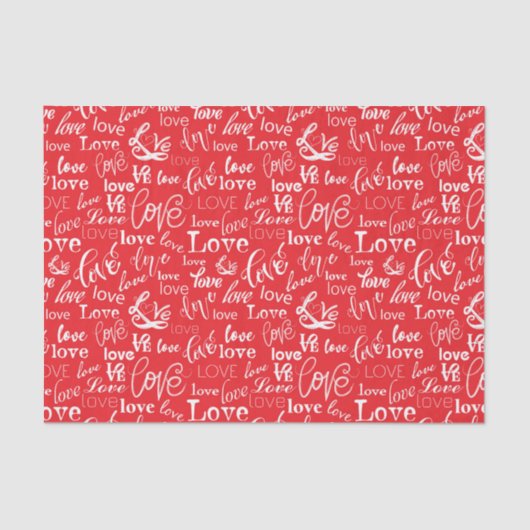 Papier Mousseline Rouge Blanc Script Amour Saint-Valentin (Recto)