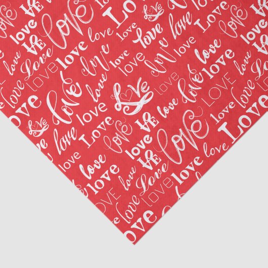 Papier Mousseline Rouge Blanc Script Amour Saint-Valentin  (Détail)