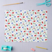 Papier Mousseline Rouge Bleu Flore Motif Fleur sauvage élégant (Artisanat)